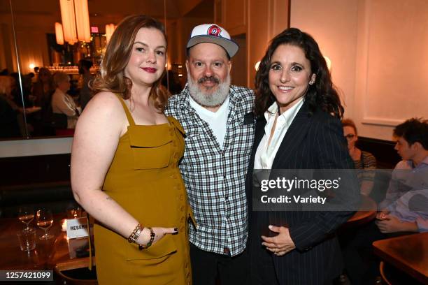 Amber Tamblyn, David Cross and Julia Louis-Dreyfus at the premiere of "You Hurt My Feelings" held at the DGA New York Theater on May 22, 2023 in New...