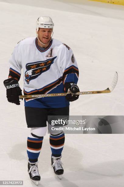 Calle Johansson of the Washington Capitals looks on during a NHL hockey game against the Boston Bruins at MCI Center on October 30, 2002 in...