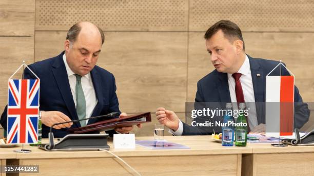 Defense Secretary Ben Wallace, Poland's Defense Minister Mariusz Blaszczak during meeting of defense ministers from 12 northern European countries in...