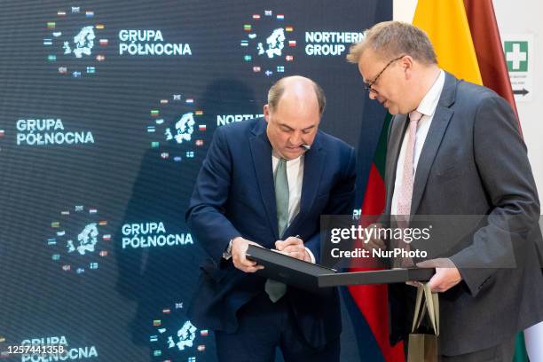 Defense Secretary Ben Wallace, Finland's Defense Minister Antti Kaikkonen during meeting of defense ministers from 12 northern European countries in...