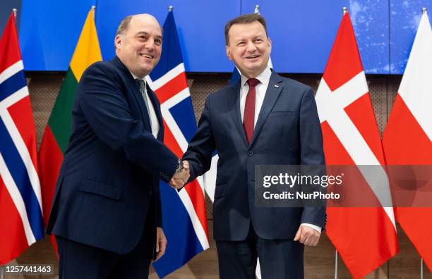 Defense Secretary Ben Wallace, Poland's Defense Minister Mariusz Blaszczak during meeting of defense ministers from 12 northern European countries in...