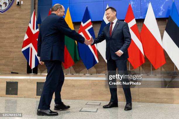 Defense Secretary Ben Wallace, Poland's Defense Minister Mariusz Blaszczak during meeting of defense ministers from 12 northern European countries in...