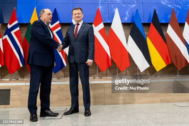 Defense Secretary Ben Wallace, Poland's Defense Minister Mariusz Blaszczak during meeting of defense ministers from 12 northern European countries in...