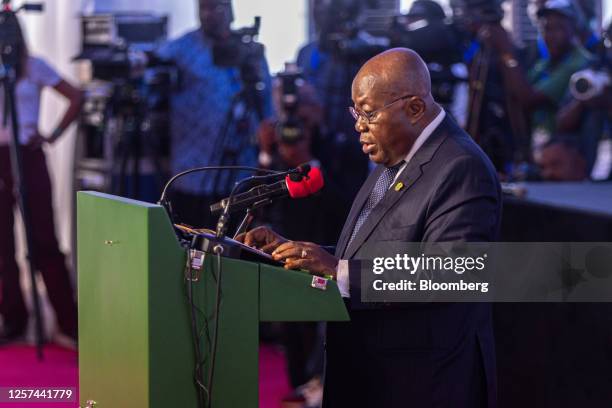 Nana Akufo-Addo, Ghana's president, speaks during the commissioning ceremony of the Dangote Industries Ltd. Oil refinery and fertilizer plant site in...