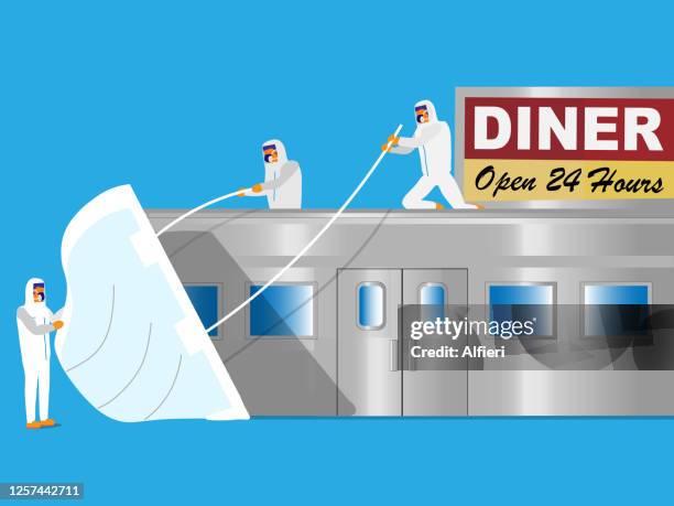 diner with mask - hospital cafeteria worker mask stock illustrations