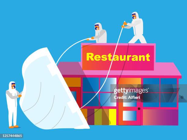 mask over restaurant - hospital cafeteria worker mask stock illustrations