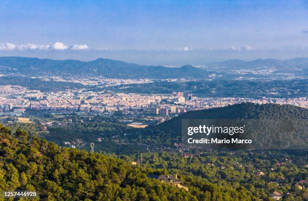 the city of terrassa from the mountain - terrassa stock pictures, royalty-free photos & images