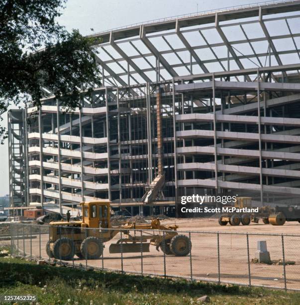 View of construction underway on the Municipal Stadium at Flushing Meadows , in the Corona neighborhood, Queens, New York, New York, September 1963.