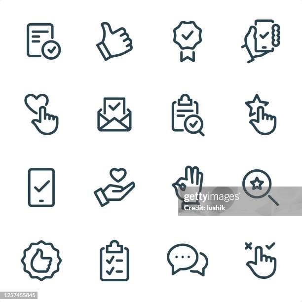 approve mark - pixel perfect unicolor line icons - ok zeichen stock illustrations