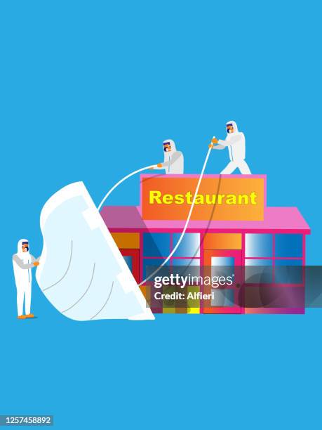 mask over restaurant - hospital cafeteria worker mask stock illustrations
