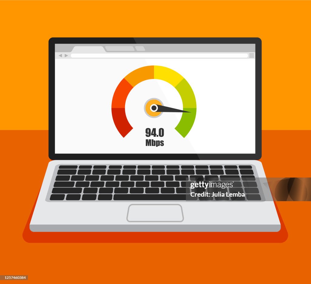 Computer Speed Measured Front View Of Laptop With Speed Test On A Screen High-Res Vector ...