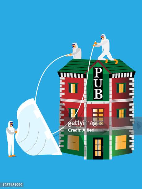 mask on pub - hospital cafeteria worker mask stock illustrations