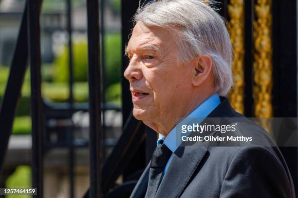 Belgian singer Salvatore Adamo attends the ceremony in front of the Royal Palace on the occasion of the National Day on July 21, 2020 in Brussels,...