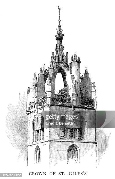 stockillustraties, clipart, cartoons en iconen met kroontorentje van de sint-gileskathedraal - spire