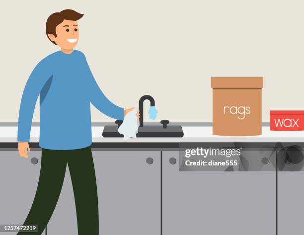 man working in his garage - work bench stock illustrations