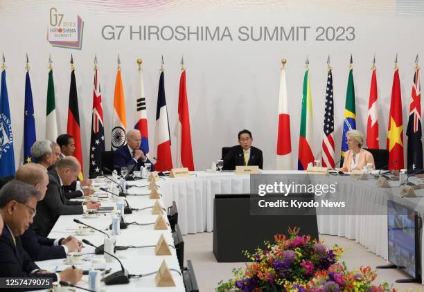 European Commission President Ursula von der Leyen, Japanese Prime Minister Fumio Kishida and U.S. President Joe Biden attend a Group of Seven summit...