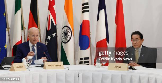 Japanese Prime Minister Fumio Kishida and U.S. President Joe Biden attend a Group of Seven summit side evet on global infrastructure and investment...