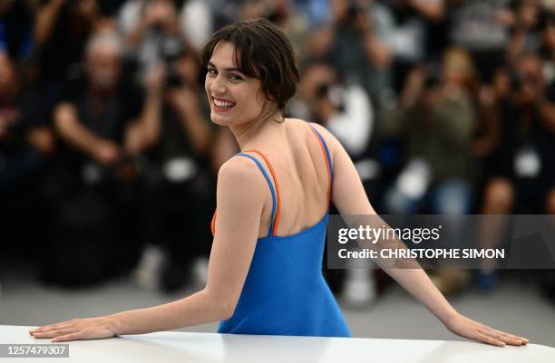 Swiss actress Ella Rumpf poses during a photocall for the film "Le Theoreme de Marguerite" during the 76th edition of the Cannes Film Festival in...