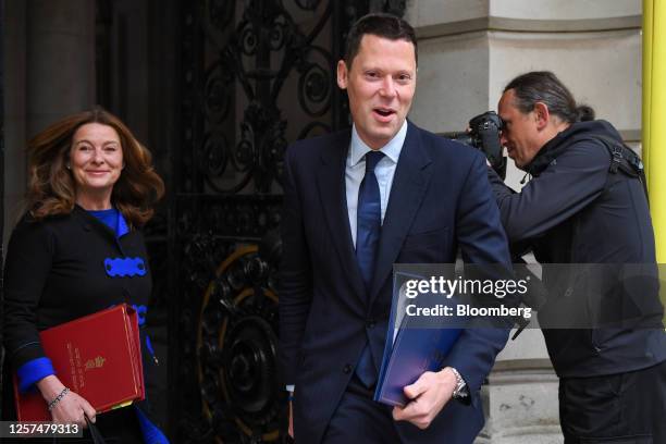 Gillian Keegan, UK education secretary, left, and Alex Chalk, UK justice secretary, arrive for a weekly meeting of cabinet ministers at 10 Downing...