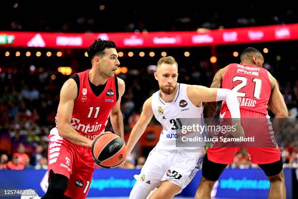 Kostas Sloukas, #11 of Olympiacos Piraeus during Turkish Airlines EuroLeague Final Four Kaunas 2023 Championship game Olympiacos Piraeus v Real...