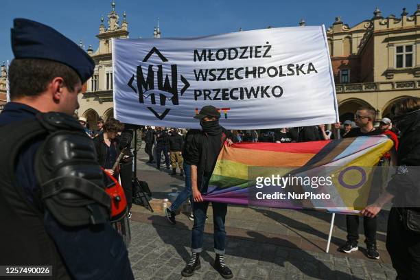 Small contingent of local members from the All-Polish Youth , a far-right ultranationalist youth organization with a Catholic-nationalist ideology,...