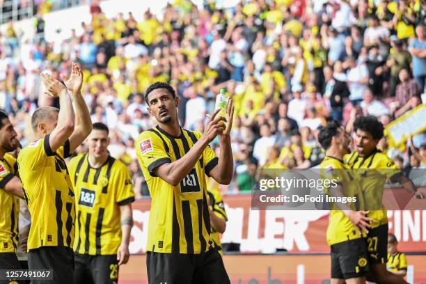 Sebastien Haller of Borussia Dortmund gestures after the Bundesliga match between FC Augsburg and Borussia Dortmund at WWK-Arena on May 21, 2023 in...