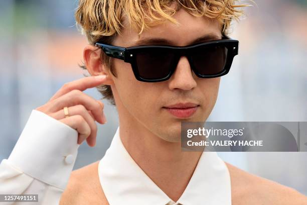 Australian actor Troye Sivan poses during a photocall for the film "The Idol" at the 76th edition of the Cannes Film Festival in Cannes, southern...