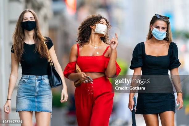 Robin Holzken, Marquita Pring and Brooks Nader are seen in Tribeca on July 21, 2020 in New York City.