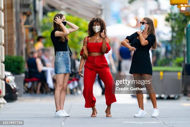 Robin Holzken, Marquita Pring and Brooks Nader are seen in Tribeca on July 21, 2020 in New York City.