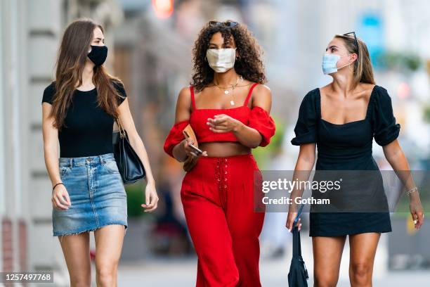 Robin Holzken, Marquita Pring and Brooks Nader are seen in Tribeca on July 21, 2020 in New York City.