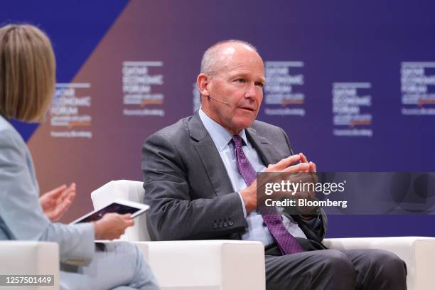 Dave Calhoun, chief executive officer of Boeing Co., speaks during a panel session at the Qatar Economic Forum in Doha, Qatar, on Tuesday, May 23,...