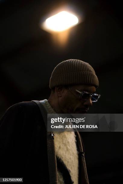French rapper and actor Didier Morville aka JoeyStarr meets students to discuss about his book "Le petit Didier" at the secondary school Jean Zay, in...