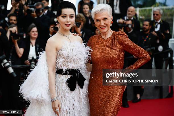 Chinese actress Fan Bingbing and Canadian-South African model Maye Musk arrive for the screening of the film "Asteroid City" during the 76th edition...