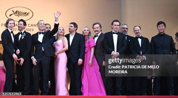 Producer Wes Anderson, US actor Adrien Brody, US actor Tom Hanks, French music composer Alexandre Desplat, US actress Scarlett Johansson, French...