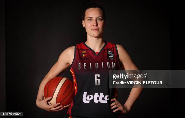 Belgium's shooting guard Antonia Delaere poses for the photographer at a media day of the Belgian national team women basketball team 'the Belgian...
