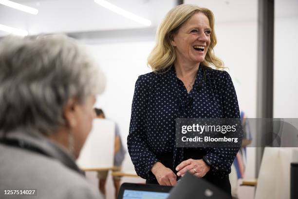 Rachel Notley, Alberta New Democratic Party candidate for Alberta premier, registers her ballot at an advance polling station in Calgary, Alberta,...