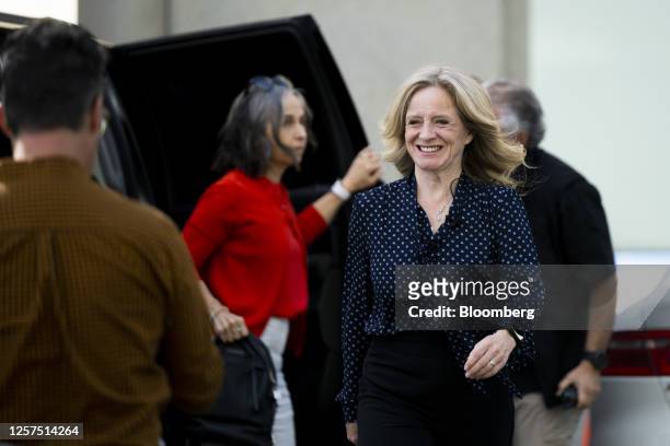 Rachel Notley, Alberta New Democratic Party candidate for Alberta premier, arrives at an advance polling station in Calgary, Alberta, Canada, on...