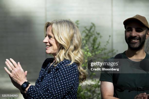 Rachel Notley, Alberta New Democratic Party candidate for Alberta premier, greets supporters at an advance polling station in Calgary, Alberta,...