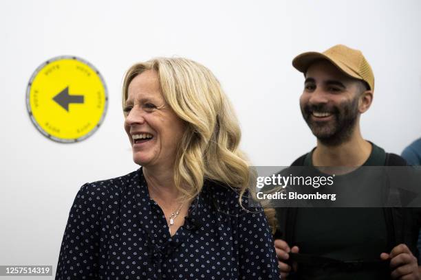 Rachel Notley, Alberta New Democratic Party candidate for Alberta premier, waits in line at an advance polling station in Calgary, Alberta, Canada,...
