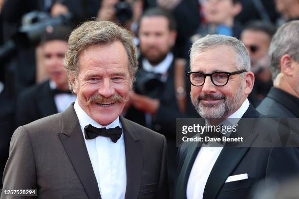 Bryan Cranston and Steve Carell attend the "Asteroid City" red carpet during the 76th annual Cannes film festival at Palais des Festivals on May 23,...