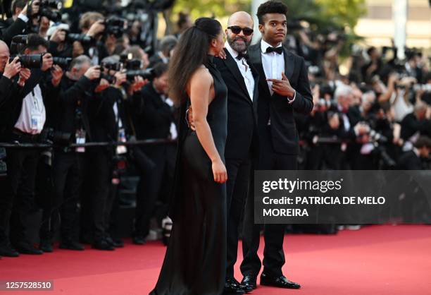 Actor Jeffrey Wright arrives with his children Juno Wright and Elijah Wright for the screening of the film "Asteroid City" during the 76th edition of...