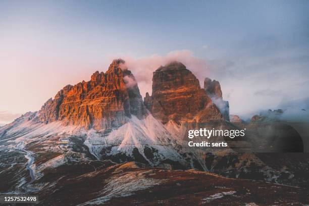 landscape of beautiful sunset view from tre cime di lavaredo, dolomites, italy - cortina stock pictures, royalty-free photos & images