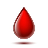 Red shiny drop of blood isolated on white background.