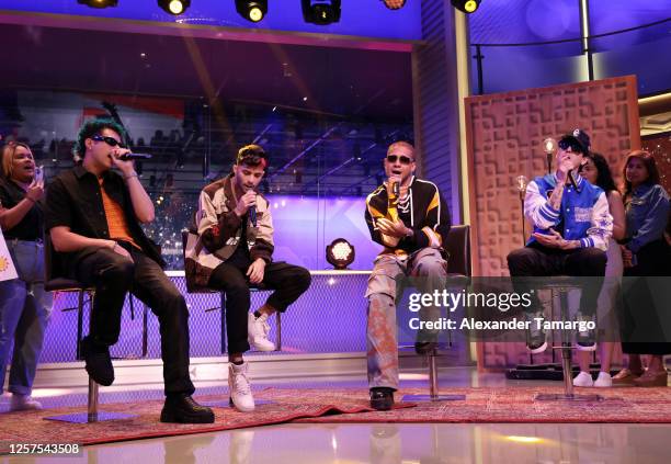 Zabdiel De Jesus, Erick Brian Colon, Richard Camacho and Christopher Velez of the musical group CNCO visit "Despierta America" at Univision Studios...