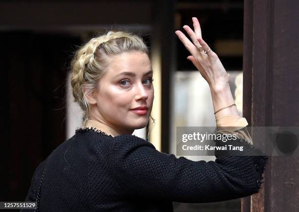 Amber Heard arrives at the Royal Courts of Justice, The Strand on July 22, 2020 in London, England. The Hollywood Actor is suing News Group...