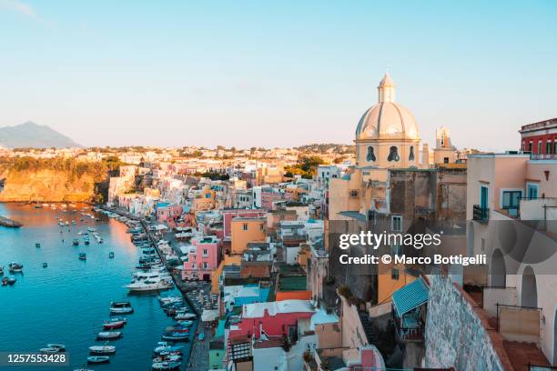 procida cityscape, gulf of naples, italy - 拿坡利 個照片及圖片檔