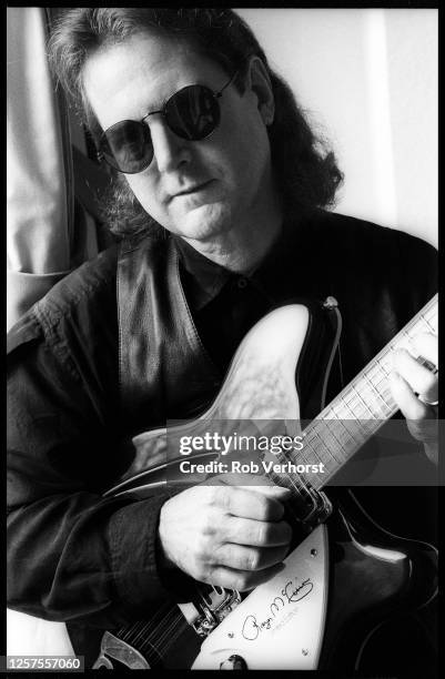 American guitarist Roger McGuinn, , American Hotel, Amsterdam, Netherlands, 24th February 1991. He is pictured holding a Roger McGuinn Limited...