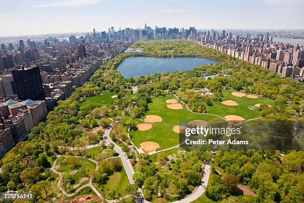 aerial view central park, manhattan, new york, usa - central park stockfoto's en -beelden