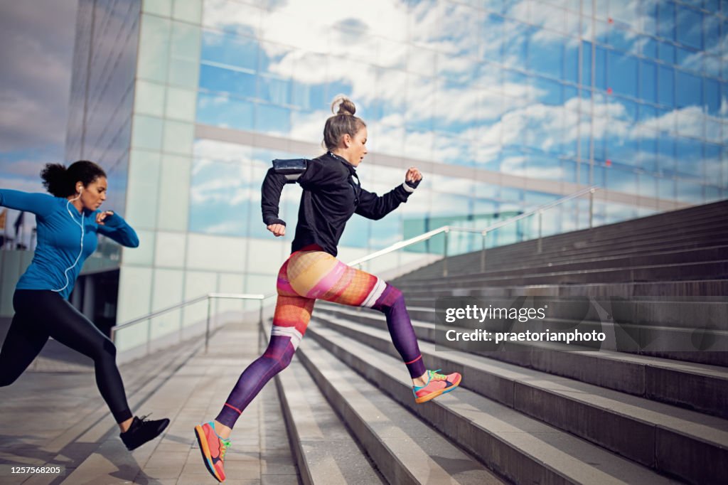 Runner women are sprinting in a competition