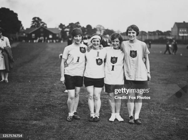 The winning team 'LMAC' of the 440 yards Relay Championship on the field during the Railway Athletic Association sports meeting at Wembley Park,...